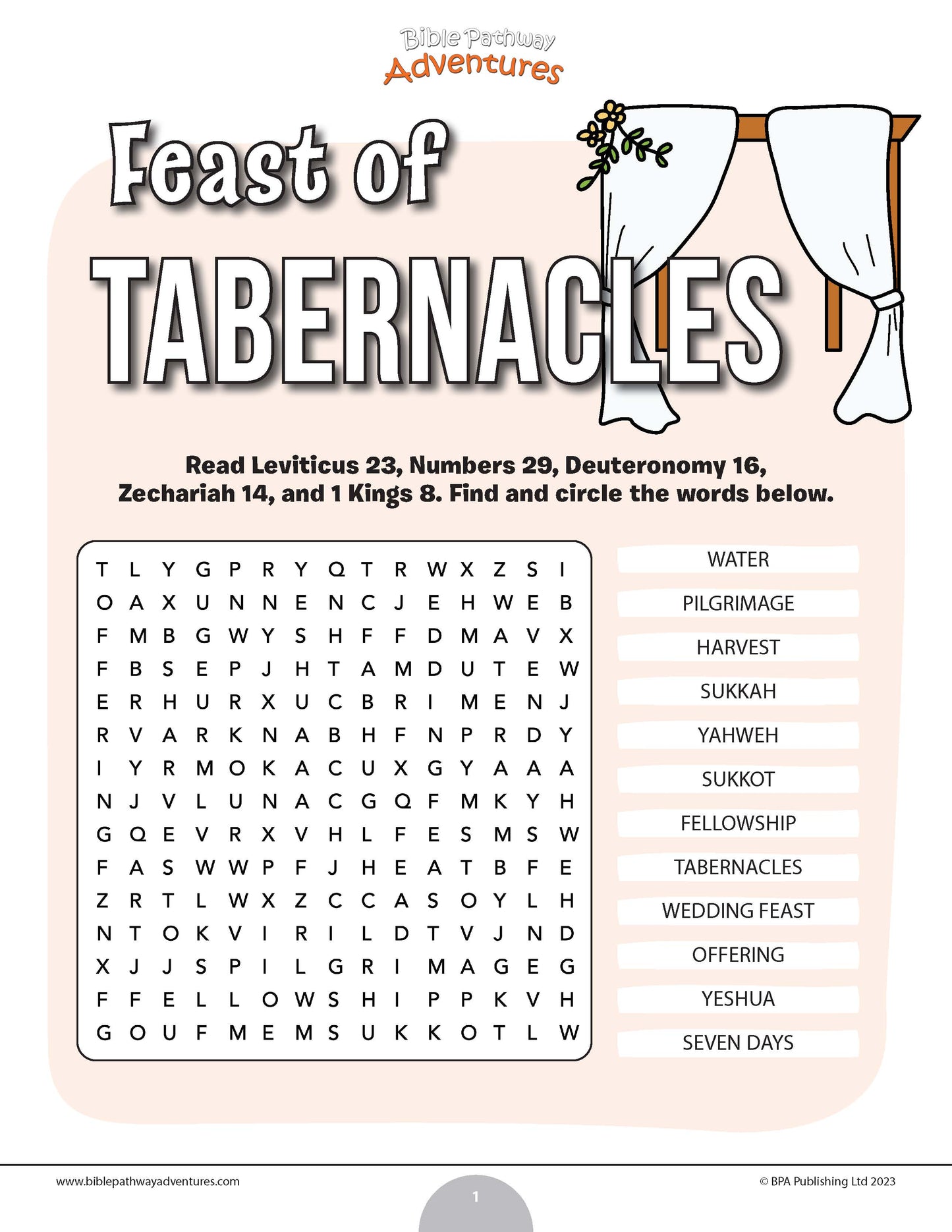 Feast of Tabernacles word search (PDF)
