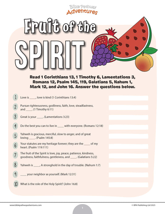 Fruit of the Spirit quiz (PDF)