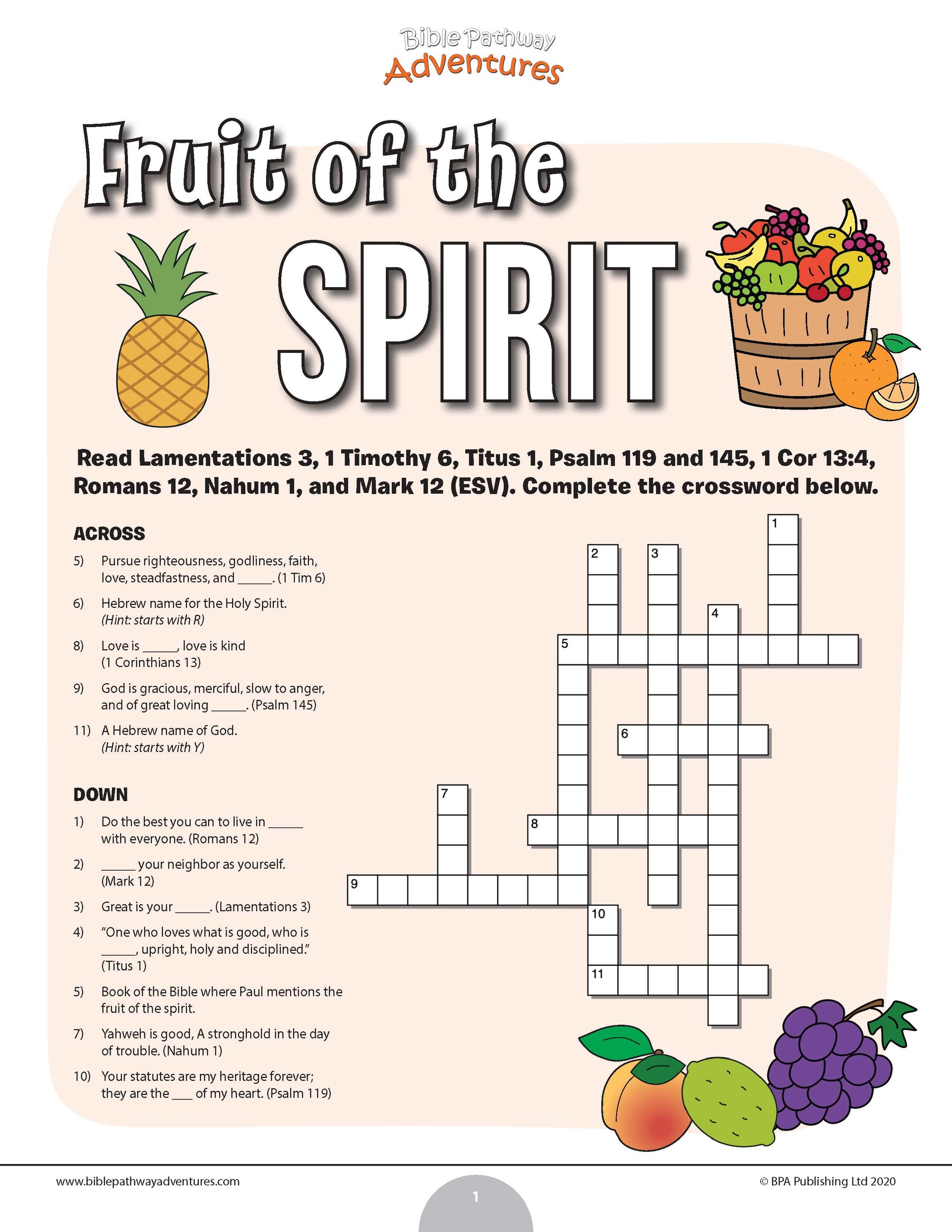 fruit of the areca palm tree daily themed crossword Fruit of the Spirit Bible crossword puzzle (Grades 3-6) – Bible Pathway Adventures