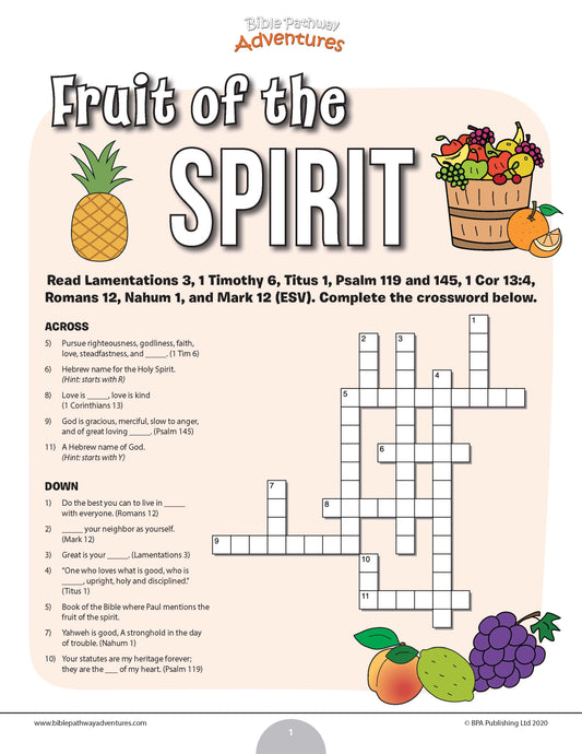 Fruit of the Spirit crossword puzzle (PDF)