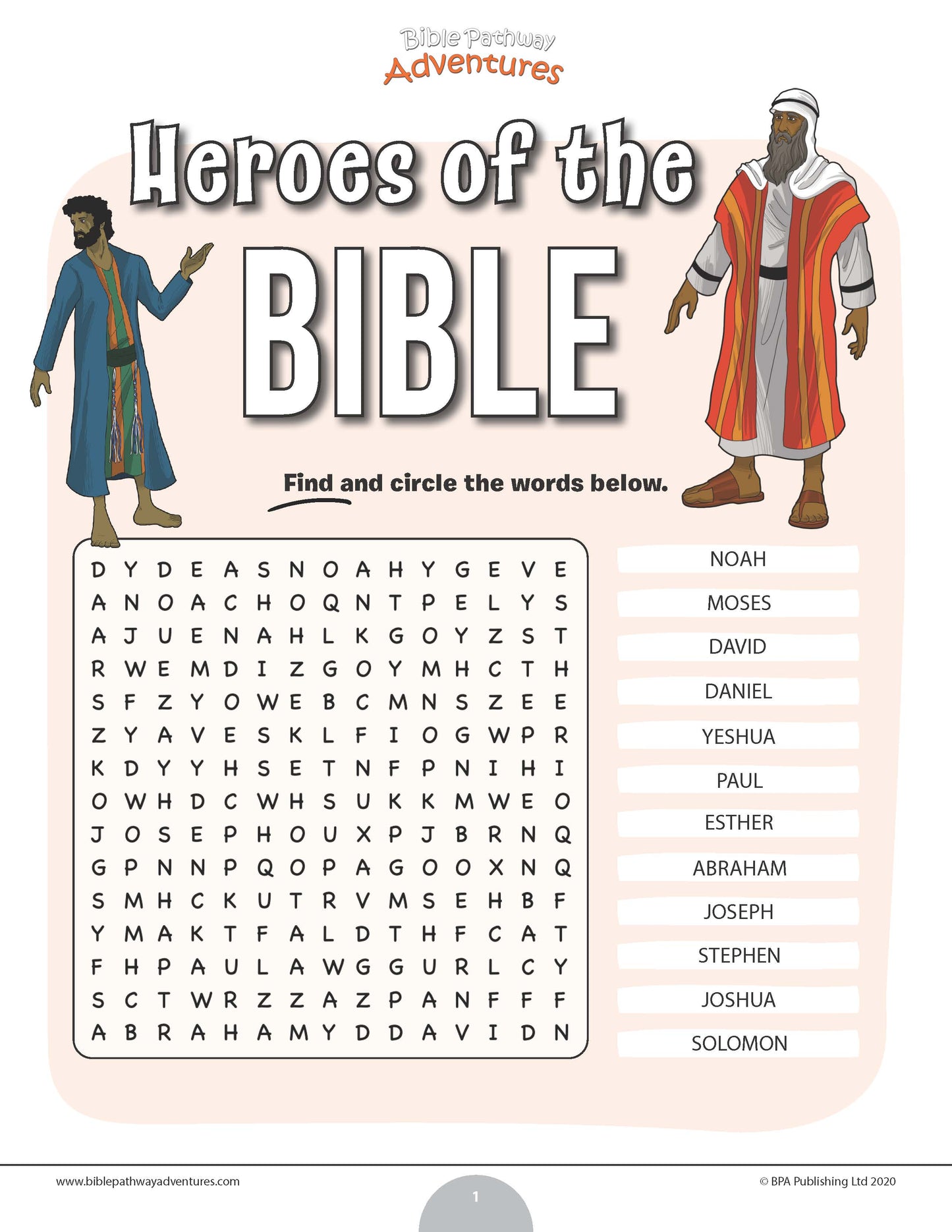 Heroes of the Bible word search (PDF)