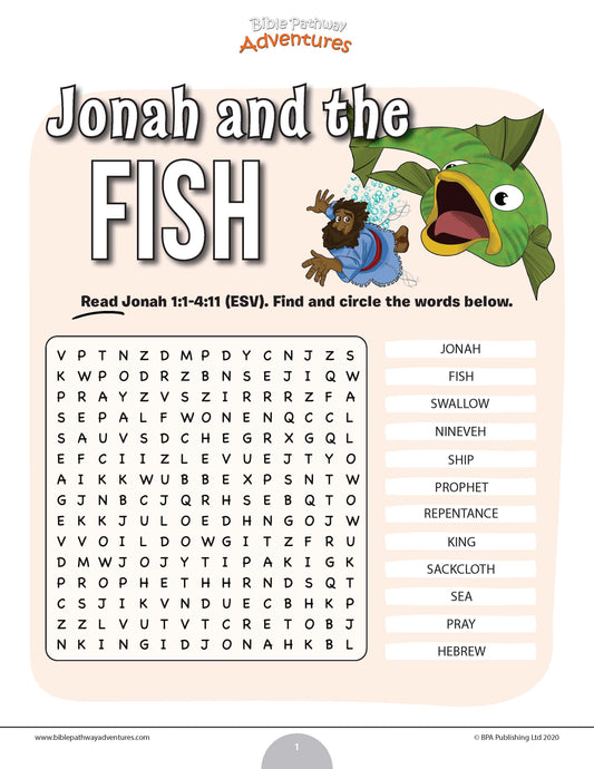 Jonah and the Fish word search (PDF)