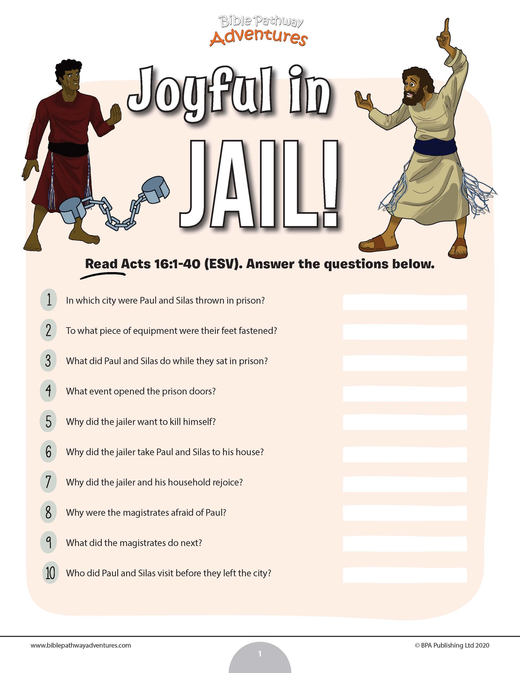 Joyful in Jail! quiz (PDF) – Bible Pathway Adventures