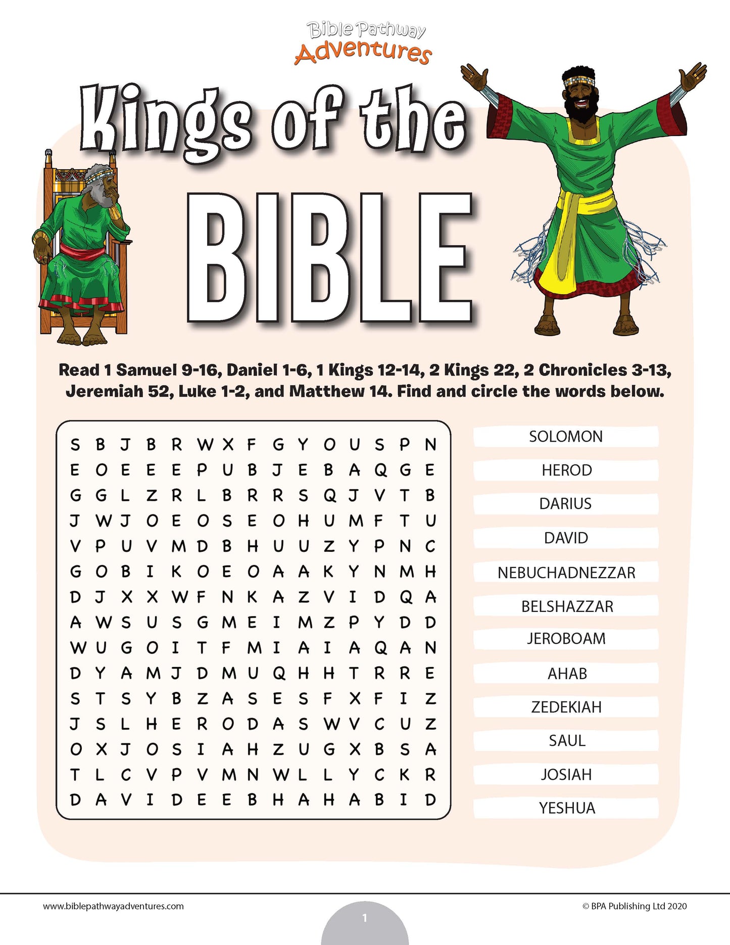 Kings of the Bible word search