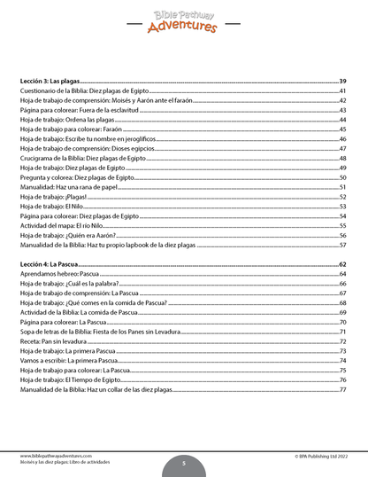 Moisés y las diez plagas: Libro de actividades (PDF)