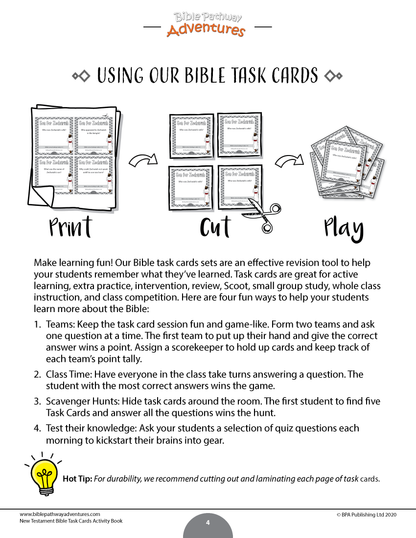 New Testament Bible Task Cards Activity Book