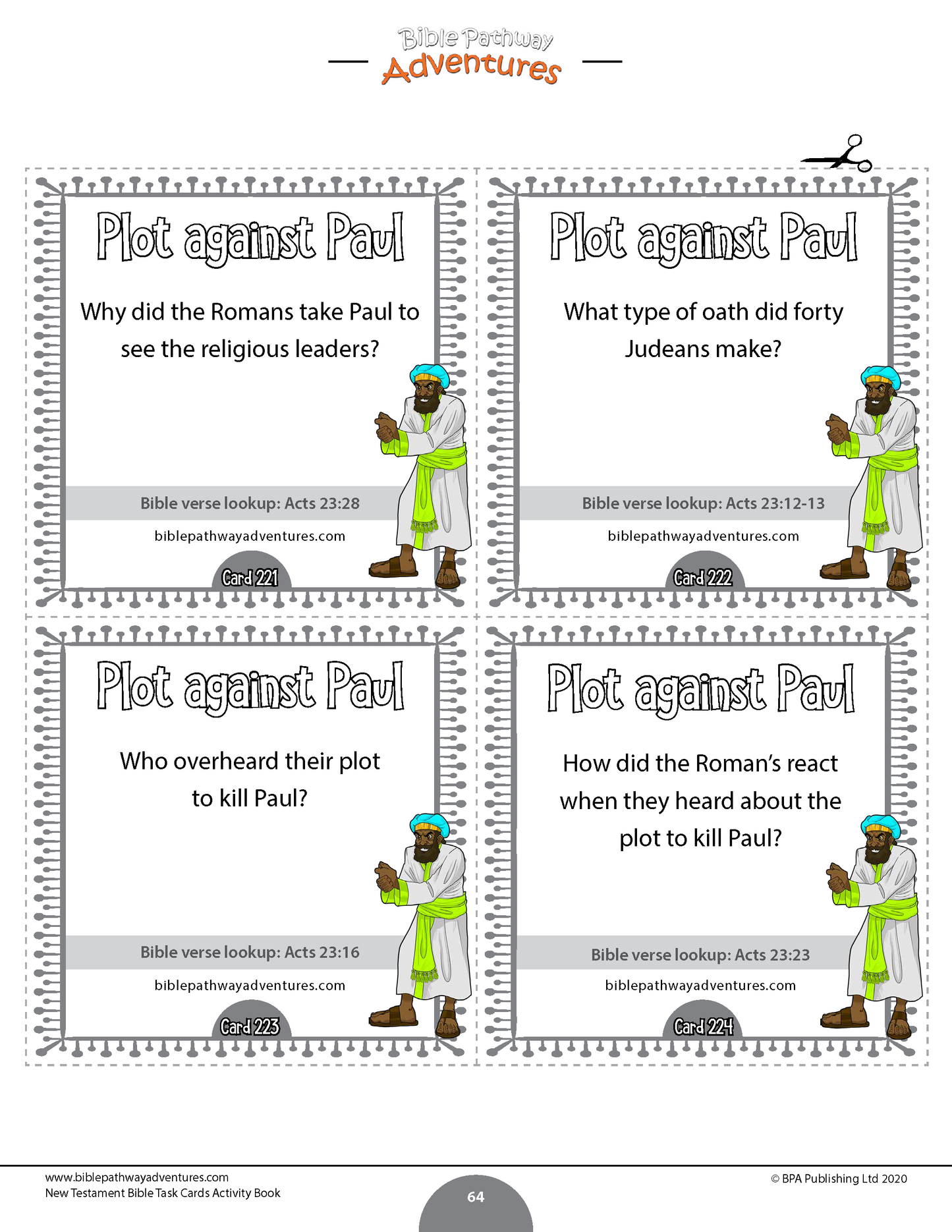 New Testament Bible Task Cards Activity Book