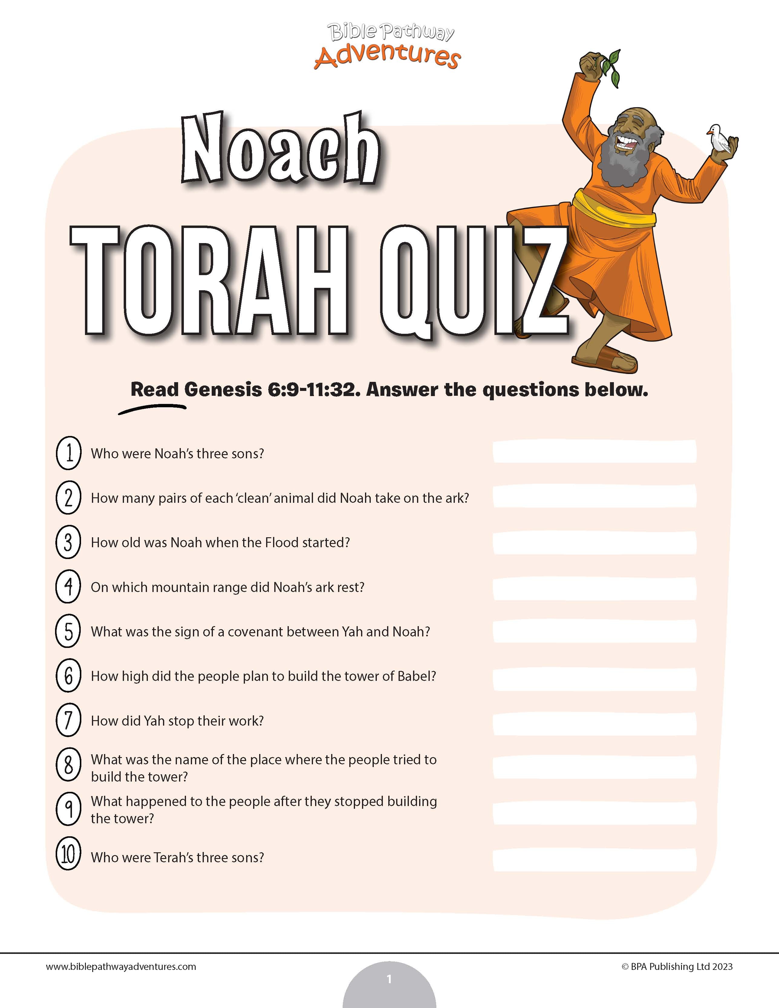 Noach Torah Quiz (PDF) – Bible Pathway Adventures