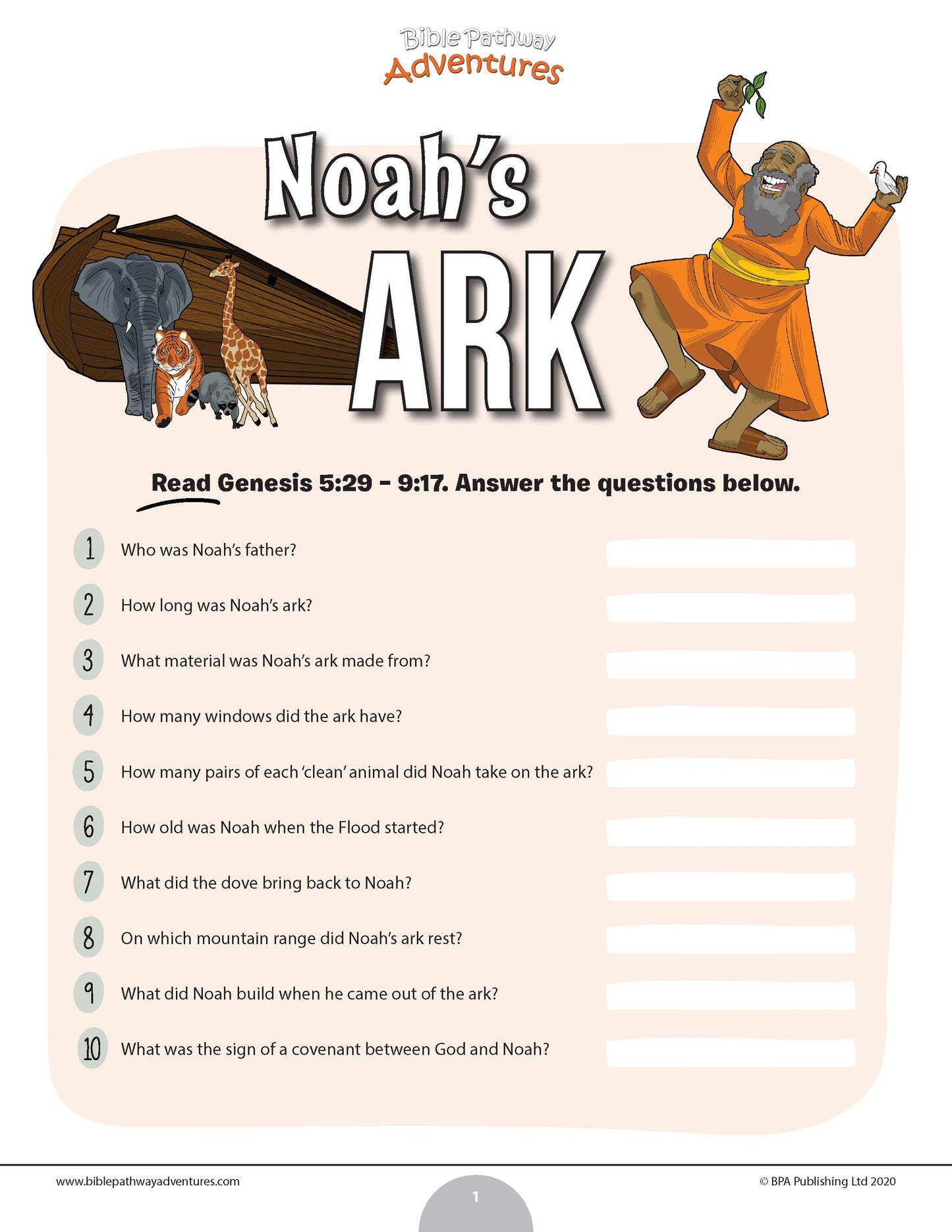 Noah's Ark quiz (PDF)