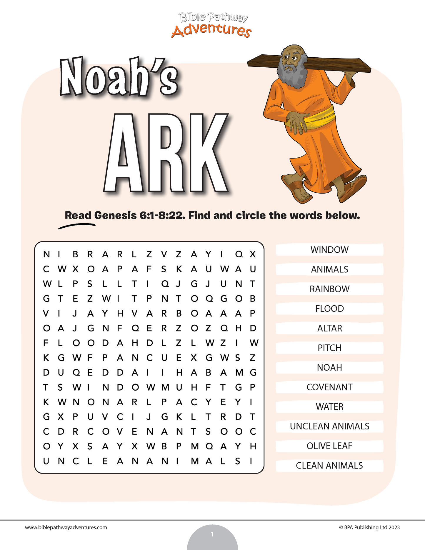 Noah’s Ark word search (PDF)