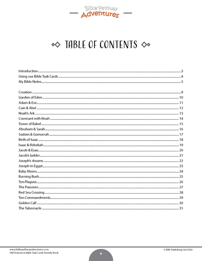 Libro de actividades de tarjetas de tareas bíblicas del Antiguo Testamento
