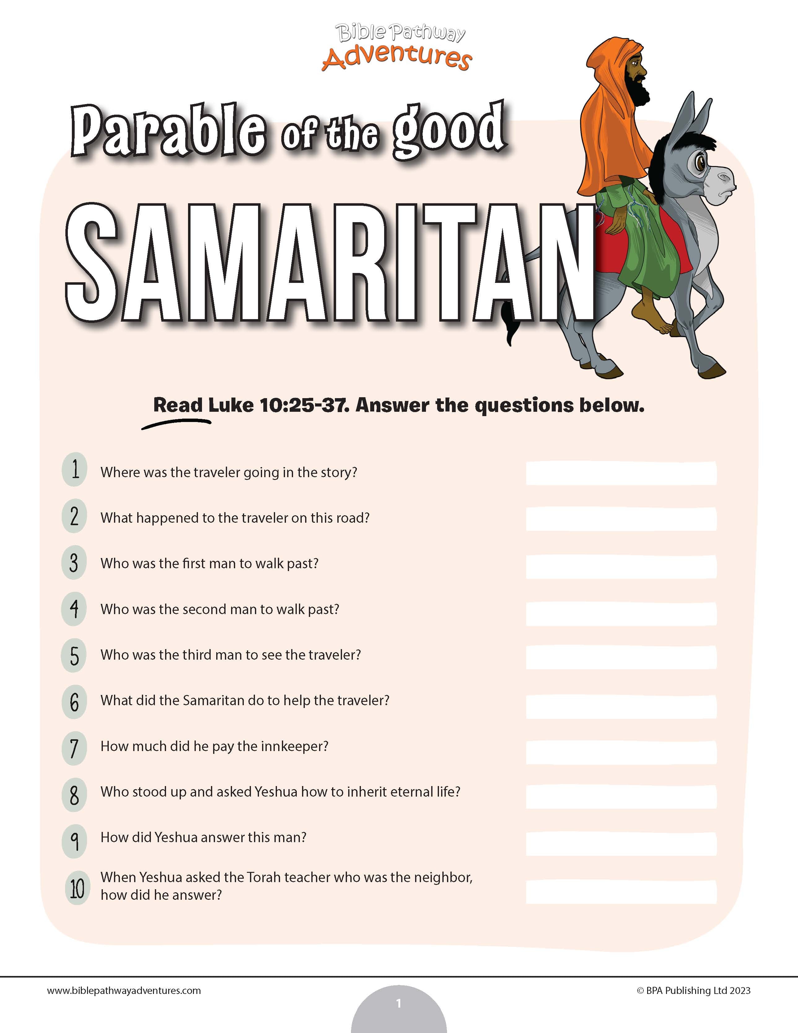 The Good Samaritan Quiz (PDF) – Bible Pathway Adventures