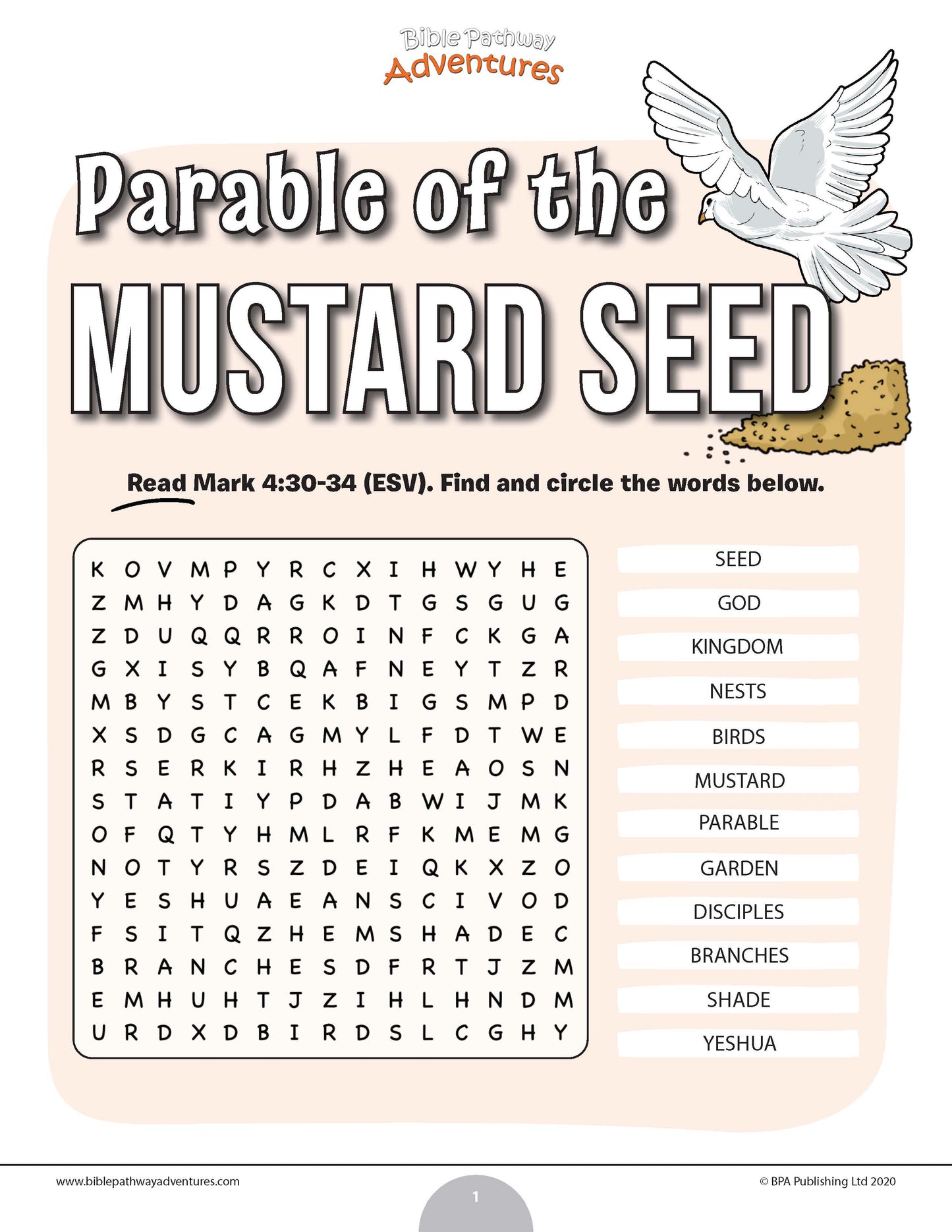 Parable of the Mustard Seed word search (PDF)