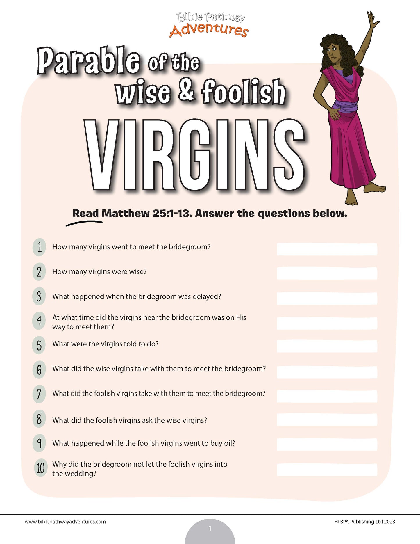 Parable of the wise and foolish virgins quiz (PDF)