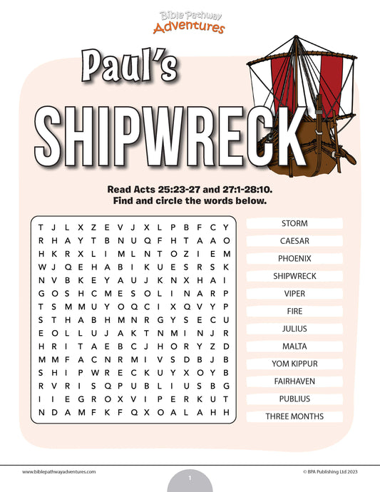 Paul’s Shipwreck word search (PDF)
