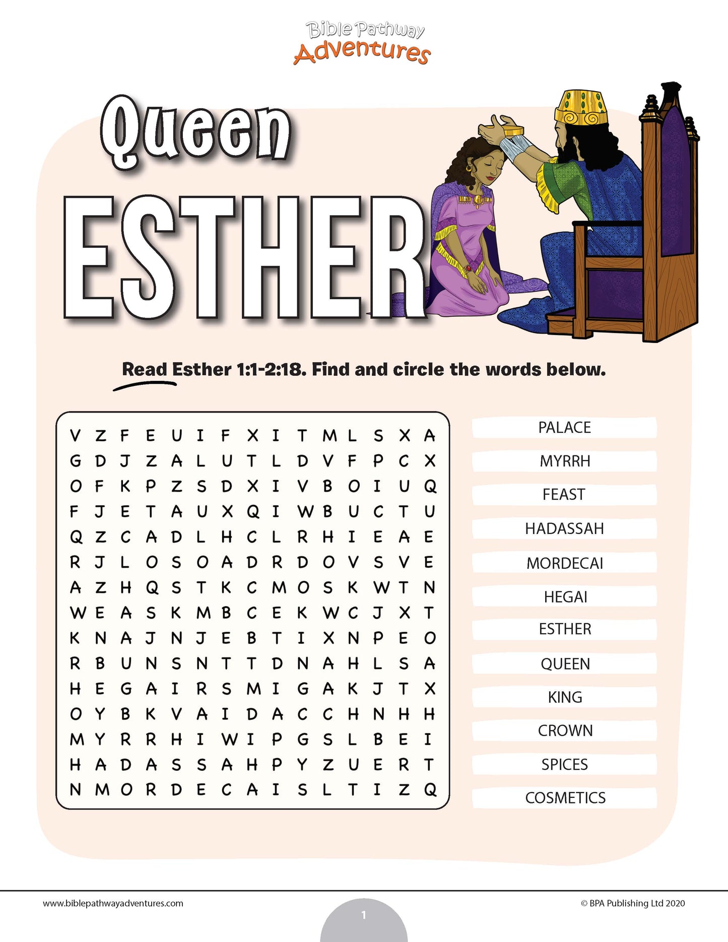 Queen Esther word search (PDF)