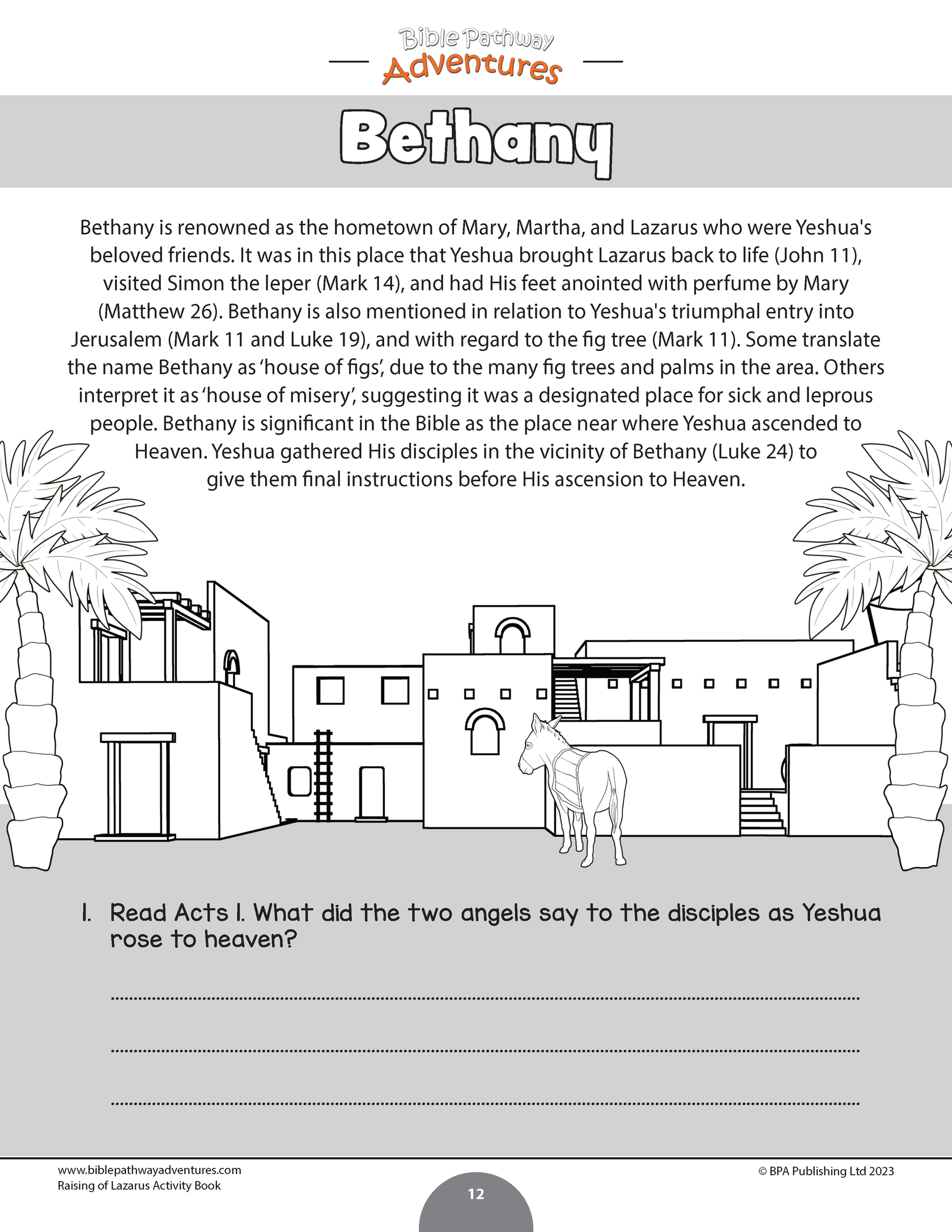 Raising of Lazarus Activity Book (PDF) – Bible Pathway Adventures