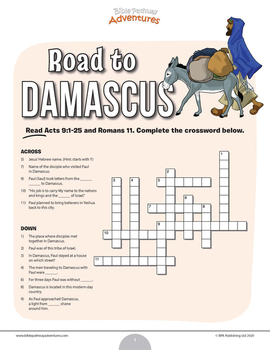 Road to Damascus crossword puzzle (PDF) Bible Pathway Adventures