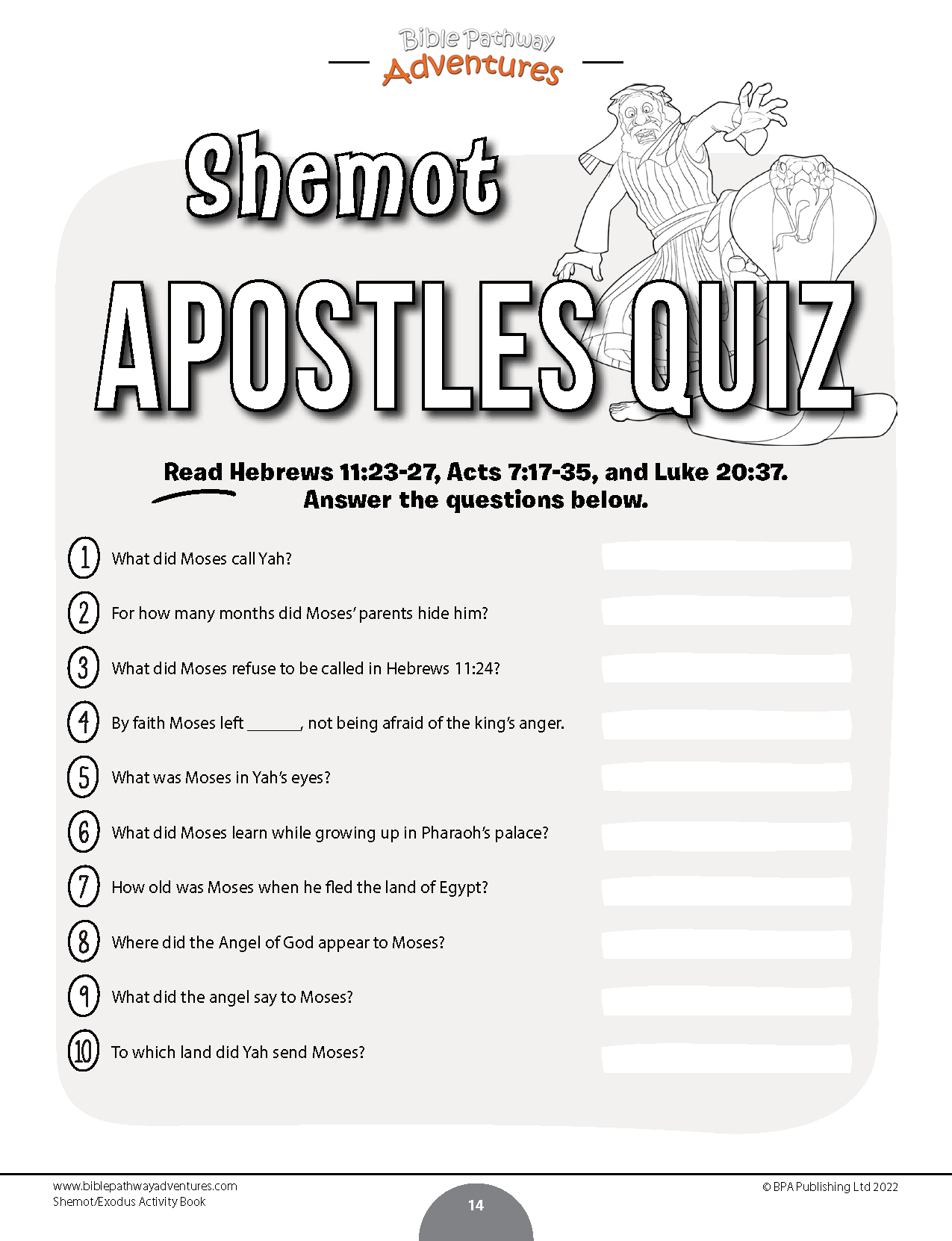 Shemot Exodus Torah Portion Activity Book PDF Bible Pathway Adventures