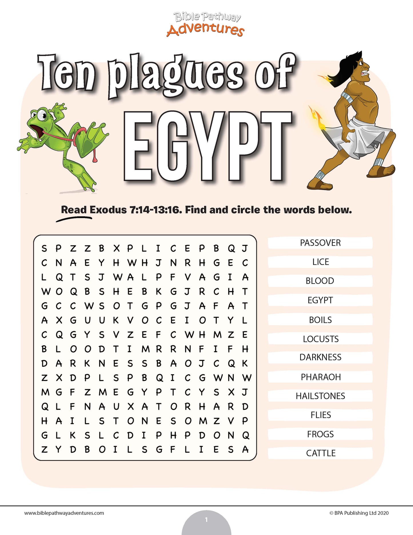sopa de letras diez plagas de egipto