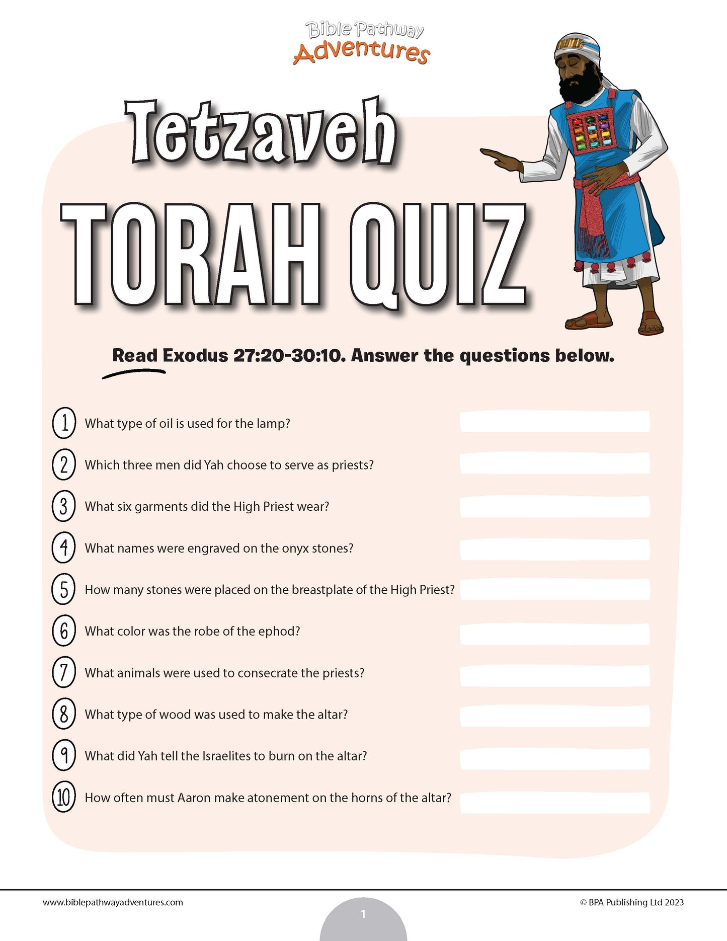 Tetzaveh Torah quiz (PDF)