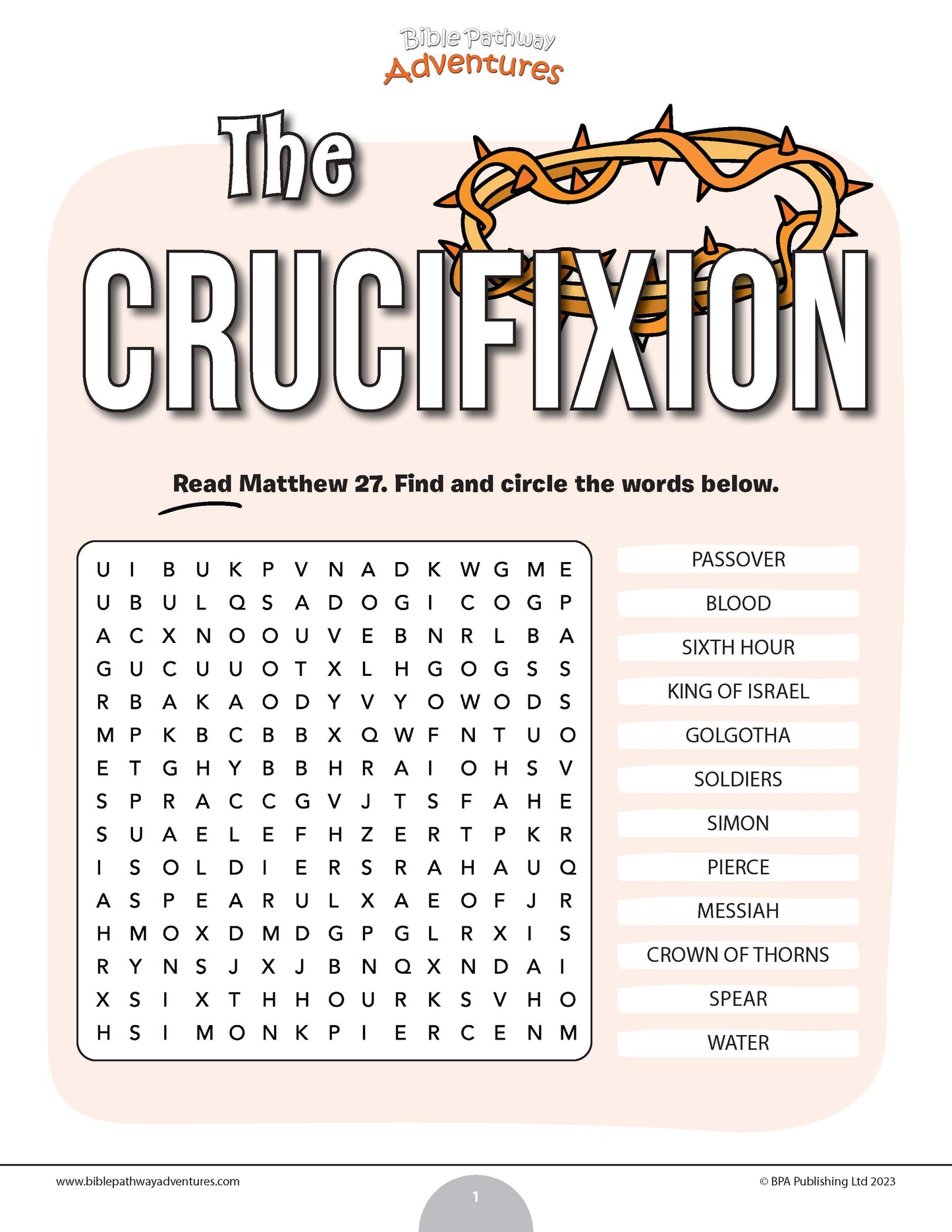 The Crucifixion word search