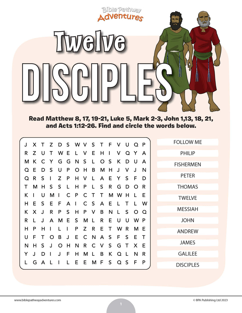 Twelve Disciples word search (PDF) – Bible Pathway Adventures