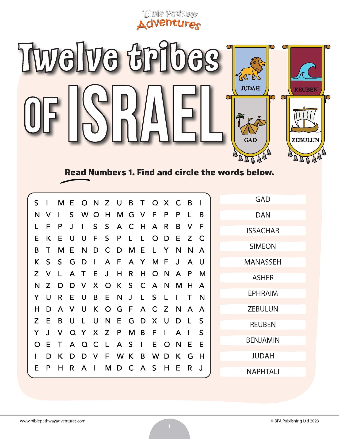 Twelve Tribes of Israel word search