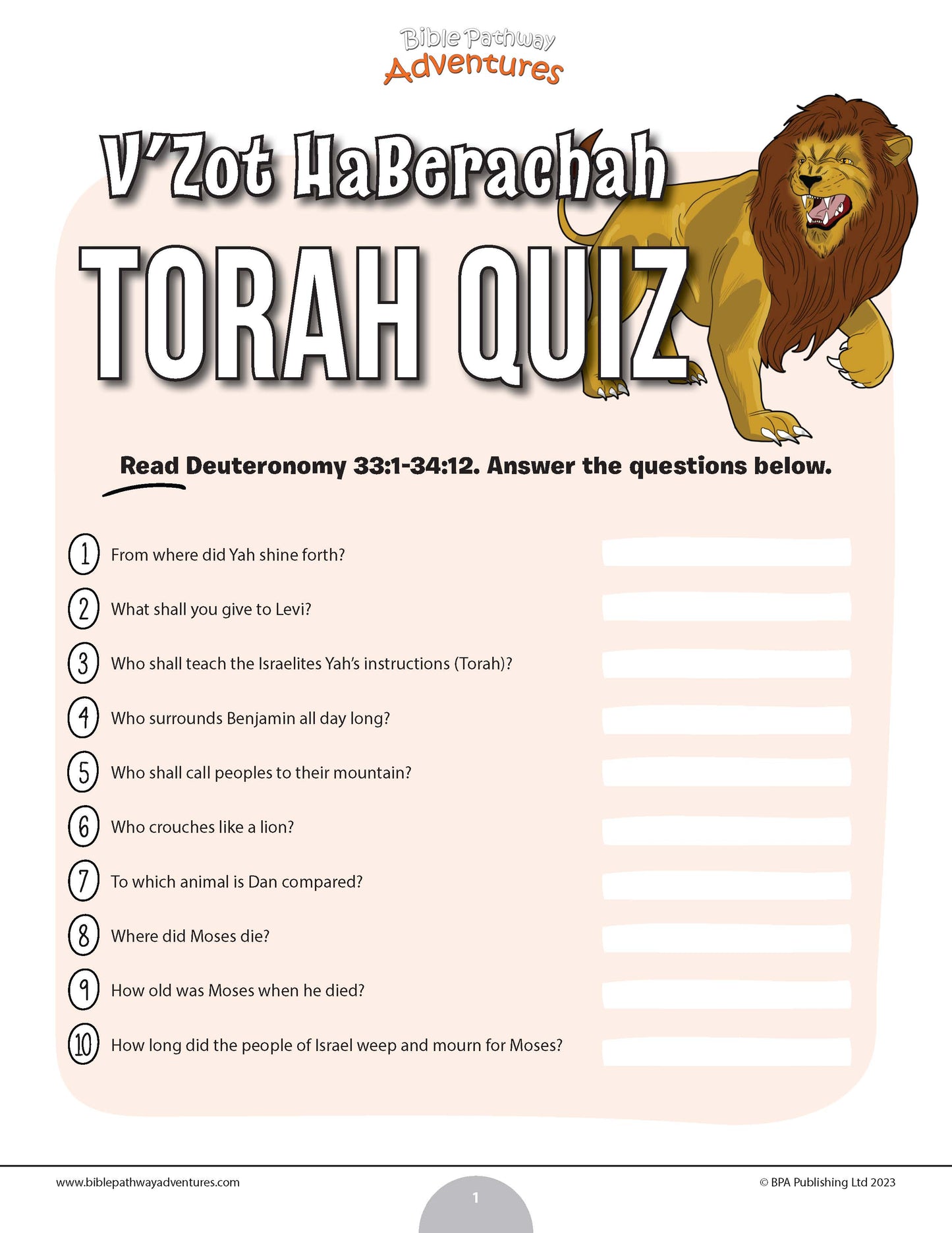 V’Zot HaBerachah Torah quiz