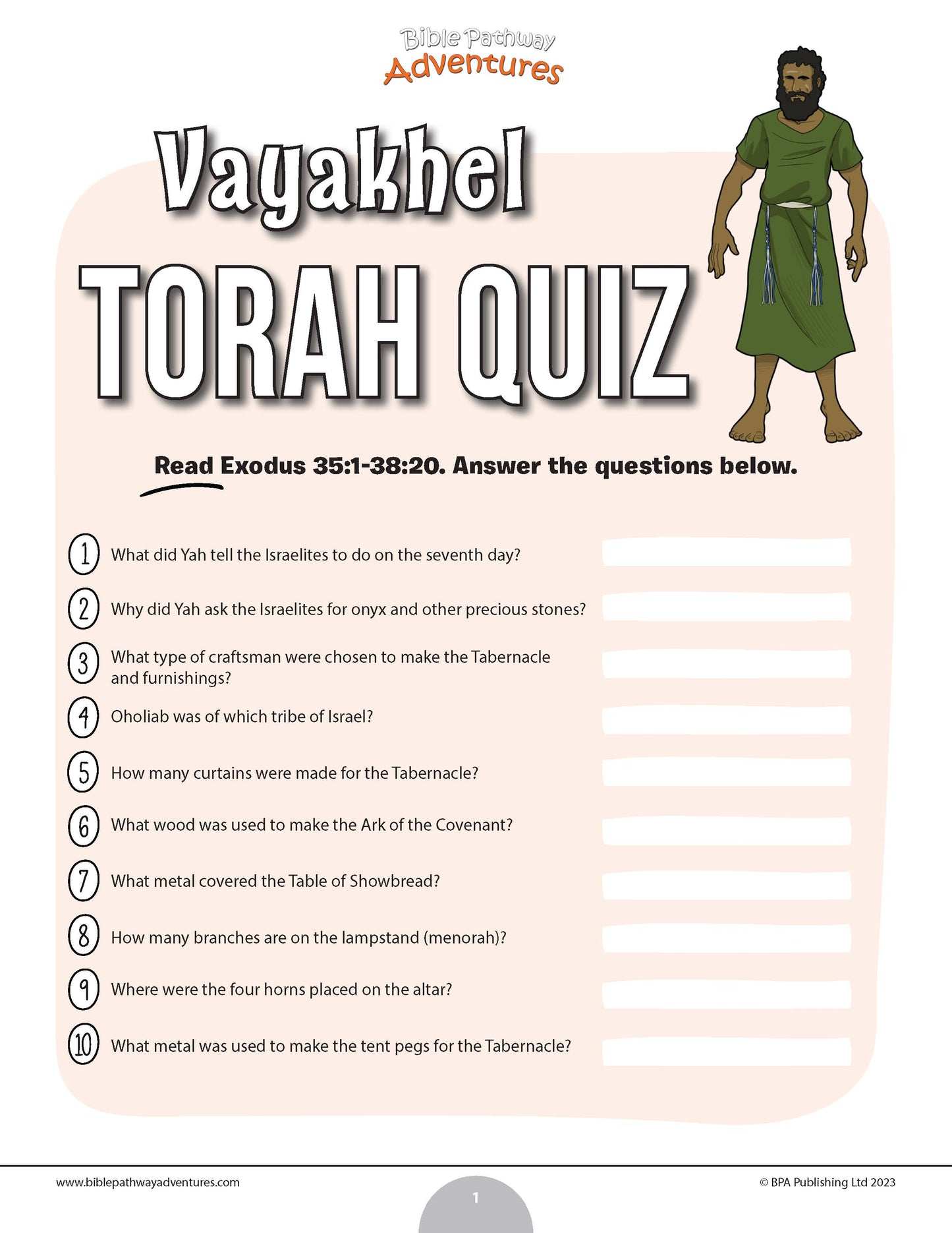 Vayakhel Torah quiz (PDF)