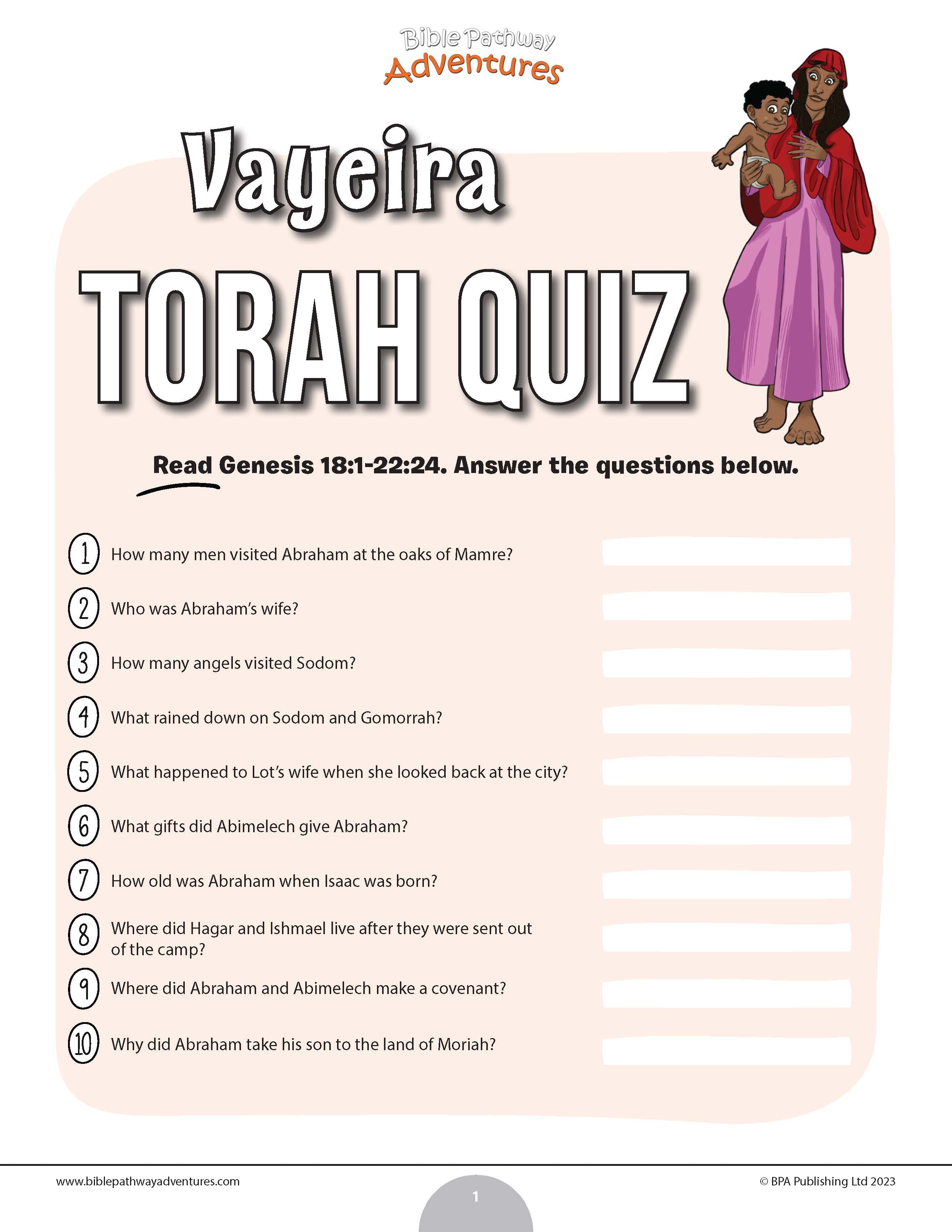 Vayeira Torah Quiz (PDF) – Bible Pathway Adventures