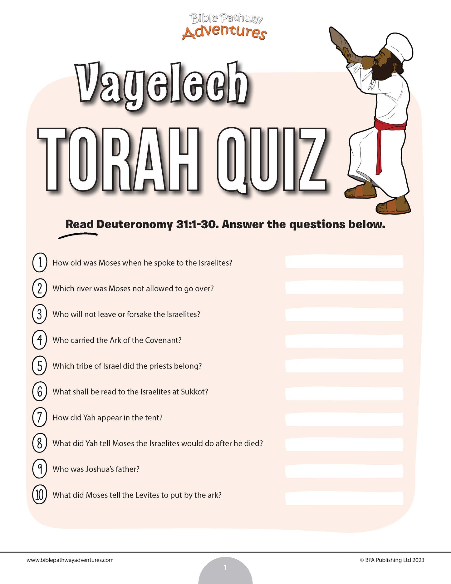 Vayelech Torah quiz (PDF)