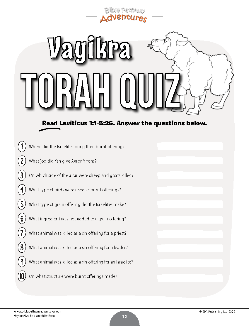 Vayikra / Leviticus Torah Portion Activity Book (PDF)