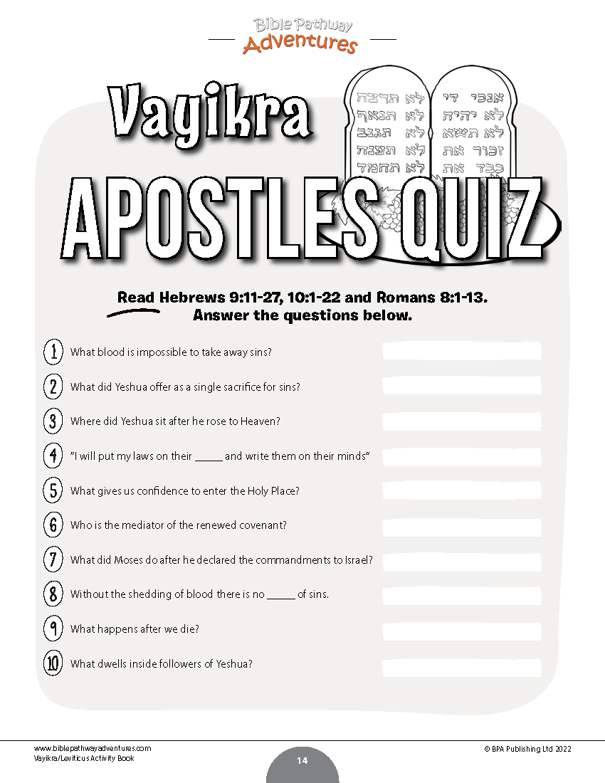 Vayikra / Leviticus Torah Portion Activity Book (PDF) – Bible Pathway ...